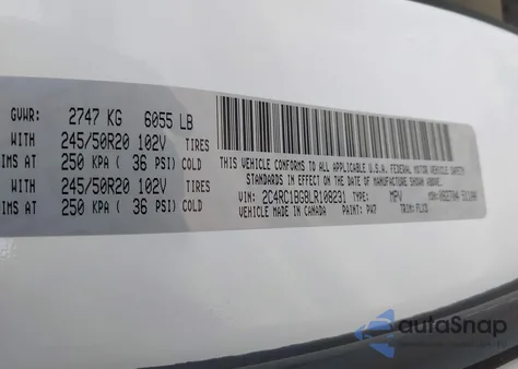 2020 Chrysler Pacifica Touring L из США, поврежденный, VIN 2C4RC1BG8LR108231